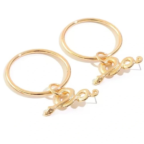Anthropologie Serpenti Gold Snake Hoop Earrings - Picture 10 of 13